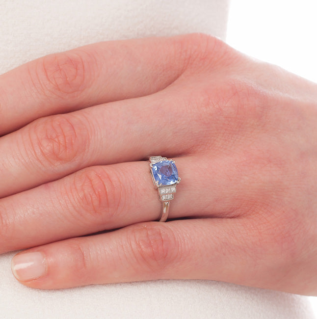 Cushion Blue Sapphire Ring on Hand