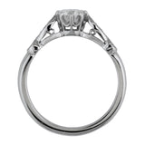 Side view vintage platinum ring with diamond band
