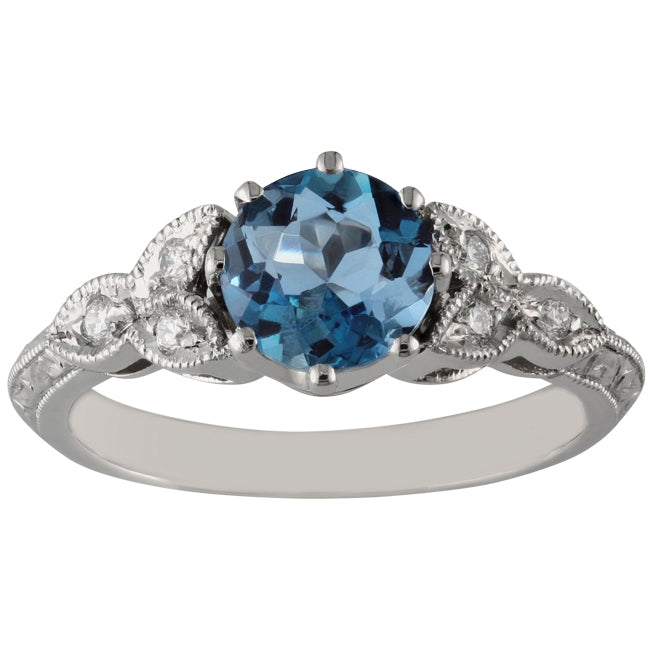 Engraved aquamarine engagement ring