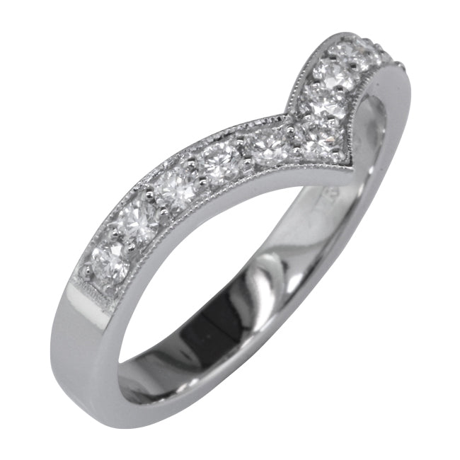 V-shape diamond wishbone wedding ring in 2.8mm width white gold