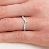 V-shape wedding ring with diamonds in white gold