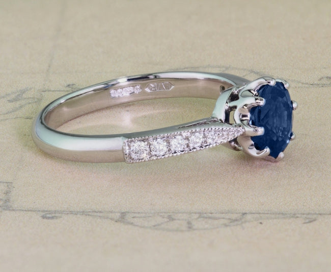 Sapphire Ring with Diamond-Set Band in Platinum