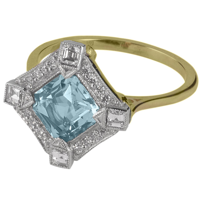 Aquamarine and Diamond Vintage Inspired Ring