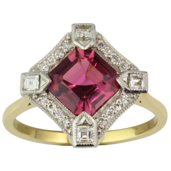 Art Deco Style Tourmaline and Diamond Cluster Ring