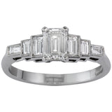 Art Deco Style Emerald Cut Diamond Ring with Baguette Diamond Shoulders