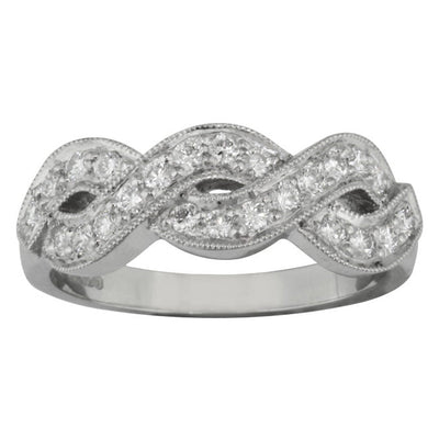 Diamond crossover wedding ring with double band in white gold