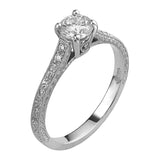 Platinum engraved diamond ring
