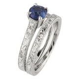 Engraved bridal set with sapphire engagement ring