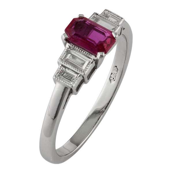 Art Deco Ruby Engagement Ring in Platinum