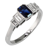 Art Deco sapphire ring with baguette diamonds