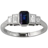 Emerald cut sapphire ring with baguettes