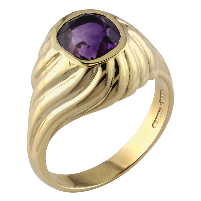 Amethyst bombe cocktail ring in yellow gold