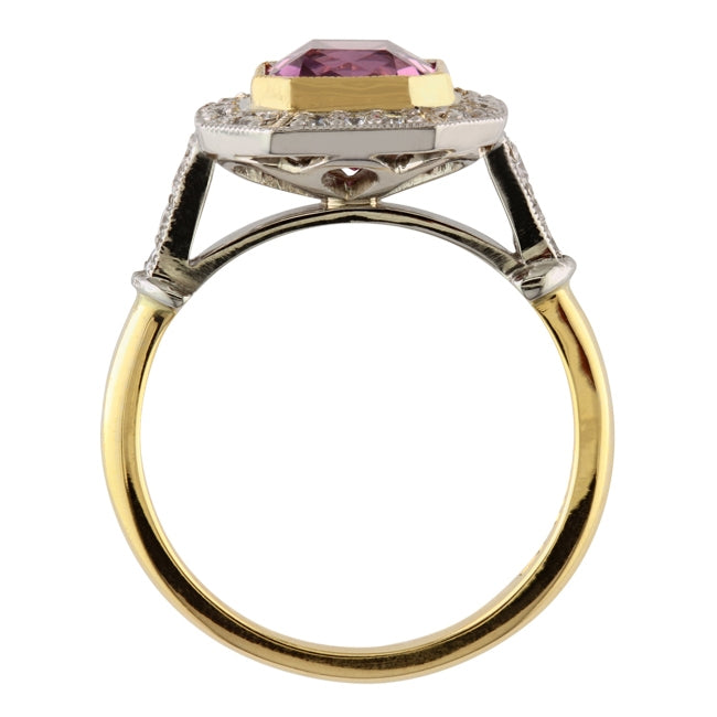Pink sapphire octagonal halo ring