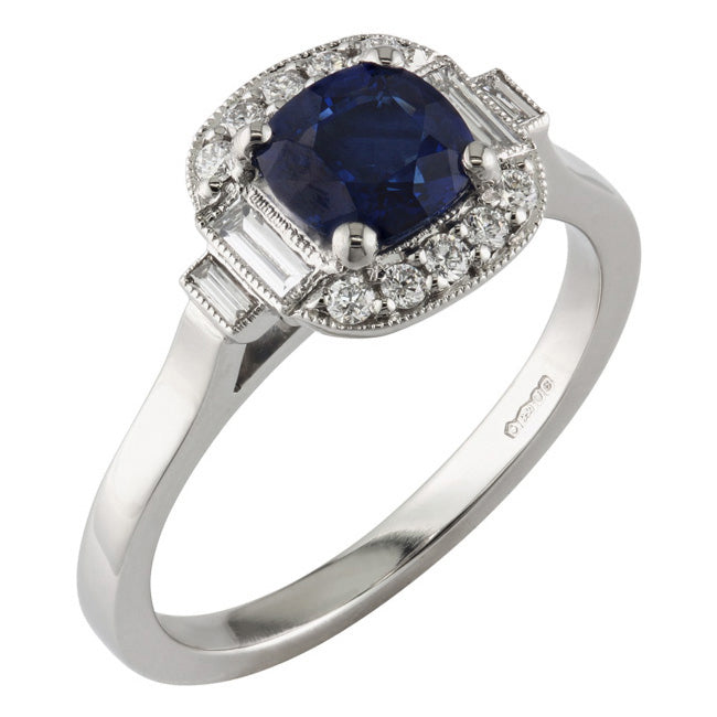 Art Deco sapphire diamond cluster ring platinum in Hatton Garden