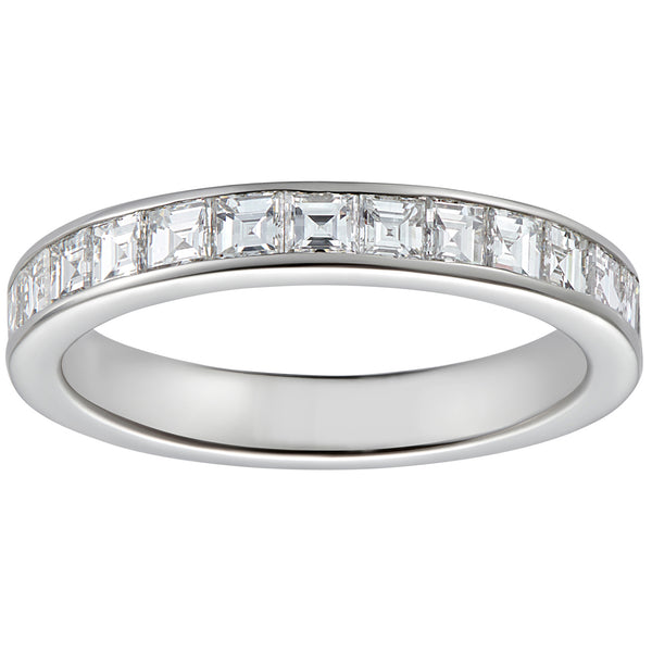 3mm square step cut diamond wedding band in white gold