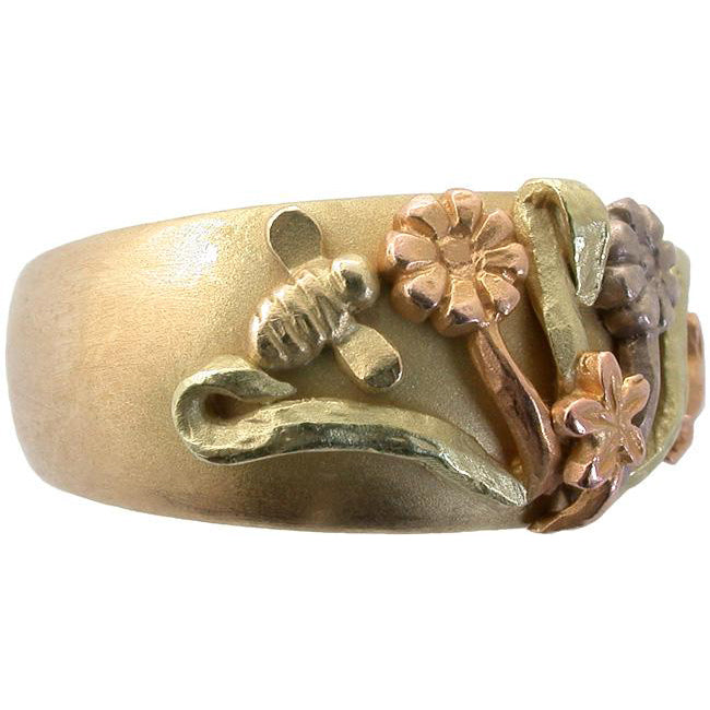 Side view 19th century style chrysanthemum and bee ring