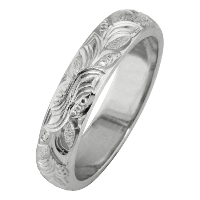4mm Leaf Pattern Wedding Ring in White Gold | UK Wedding Rings – The ...