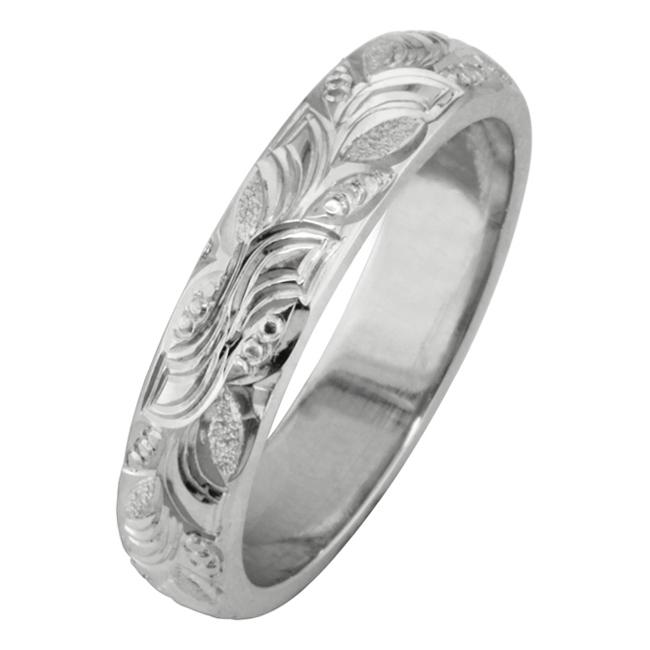 4mm hand-engraved leaf pattern wedding band