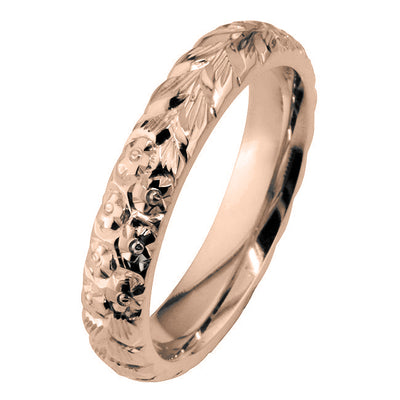4mm patterned orange blossom wedding ring in rose gold