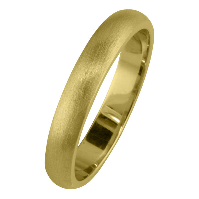 4mm D-shape 18ct Yellow Gold Wedding Ring with Brushed Finish