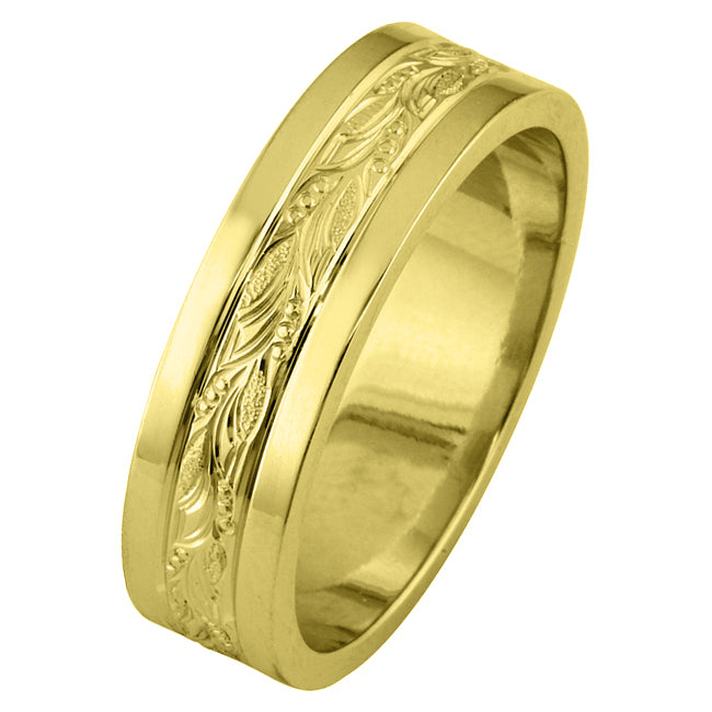 6mm yellow gold engraved wedding ring