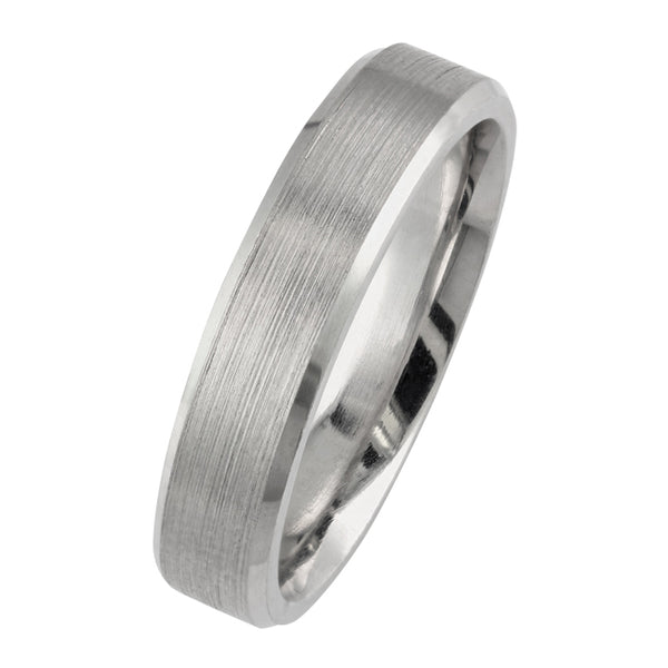 5mm flat court chamfered edge wedding ring in platinum