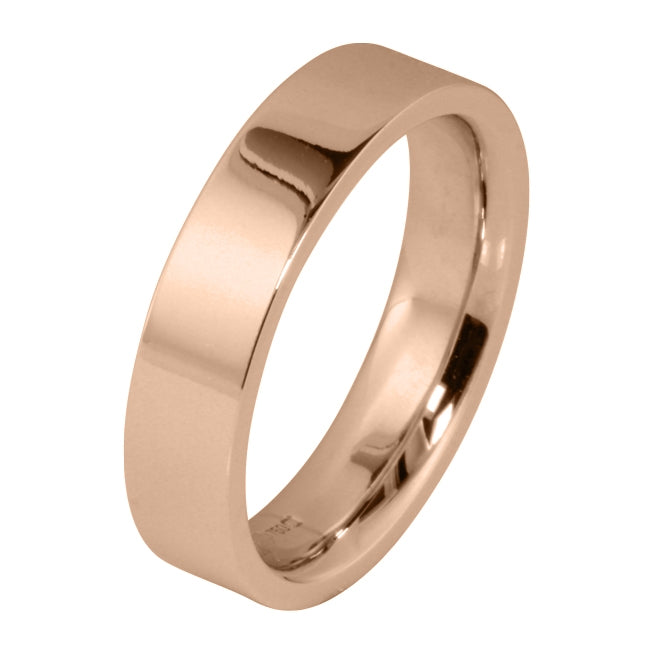 5mm Flat Court Rose Gold Mens Wedding Ring