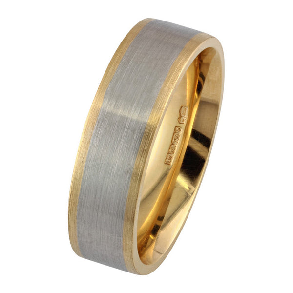 6mm mixed metal mens wedding ring in platinum with gold trim
