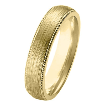 Men's yellow gold court wedding ring with satin finish