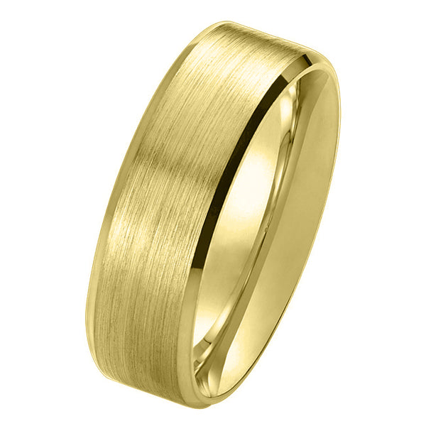 6mm 18 Carat Yellow Gold Bevelled Edge Matt & Polished Ring