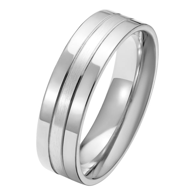 6mm three band platinum flat court mens wedding ring