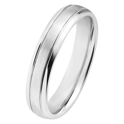 4mm brushed court platinum wedding ring with polished track edges