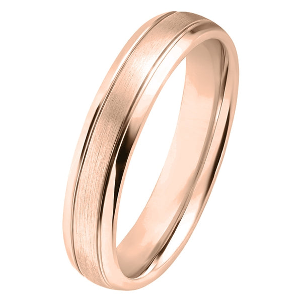 4mm matt rose gold court wedding ring with polished edges