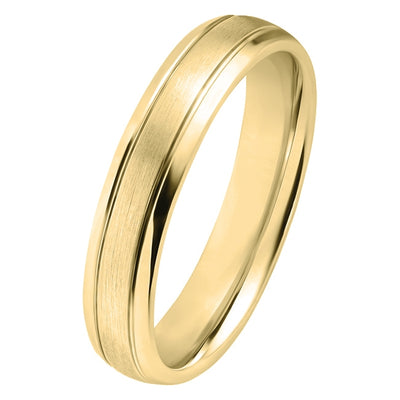 4mm decorative court mens wedding ring in yellow gold