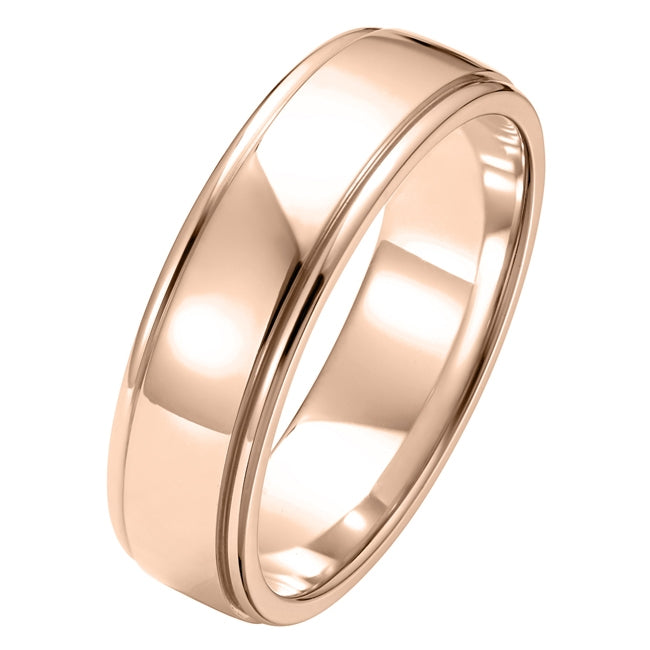 6mm soft court rose gold mens wedding ring 