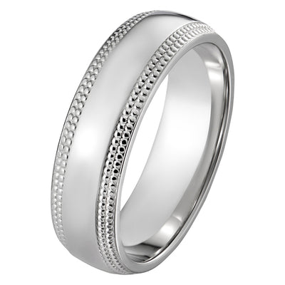 6mm platinum mens ring with decorative double milgrain edging