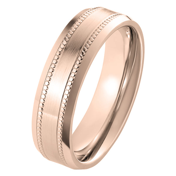Rose gold 6mm flat court milgrain men's wedding ring