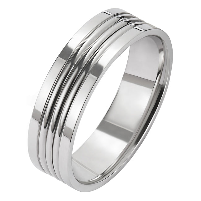 6mm platinum flat court multi groove mens wedding ring