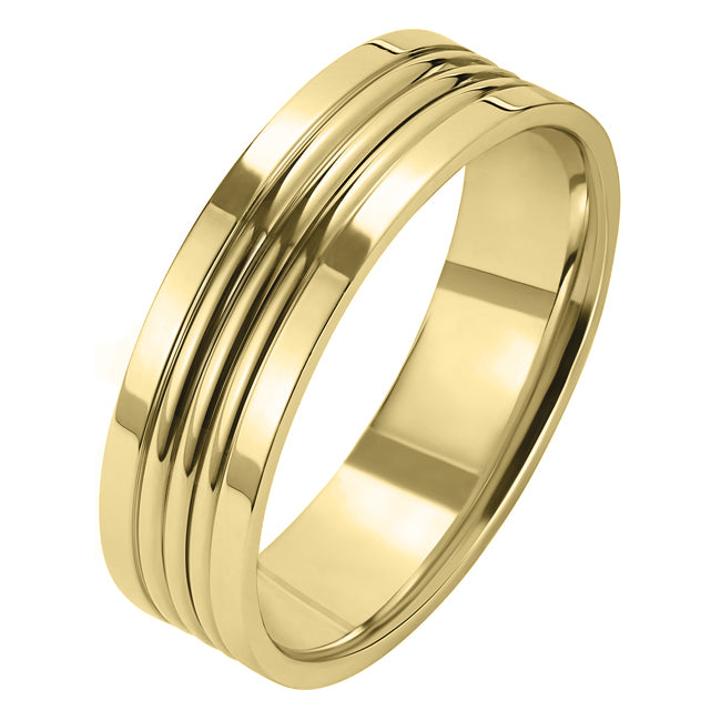 6mm yellow gold multi groove mens wedding ring