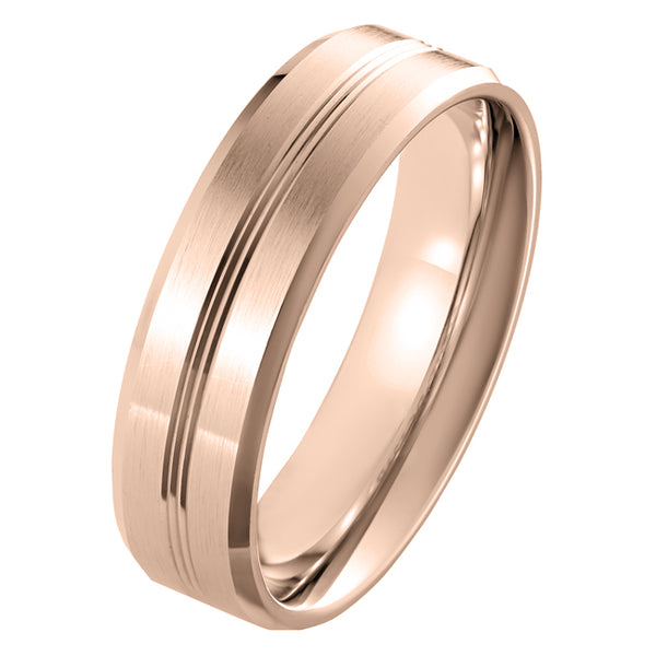6mm Rose Gold Men's Wedding Band with Decorative Triple Lines