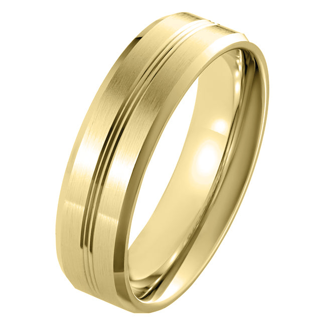 6mm Yellow Gold Men's Wedding Ring with Three Etched Lines