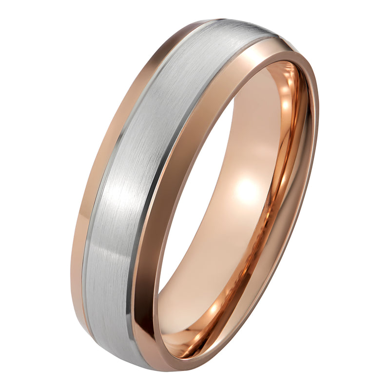 6mm rose gold and platinum court mens wedding band