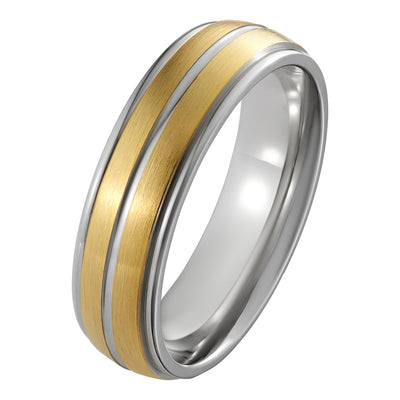 6mm court yellow gold and platinum grooved mens wedding band