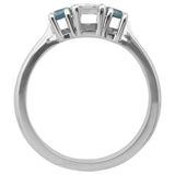 Diamond and aquamarine three stone ring with aqua outers