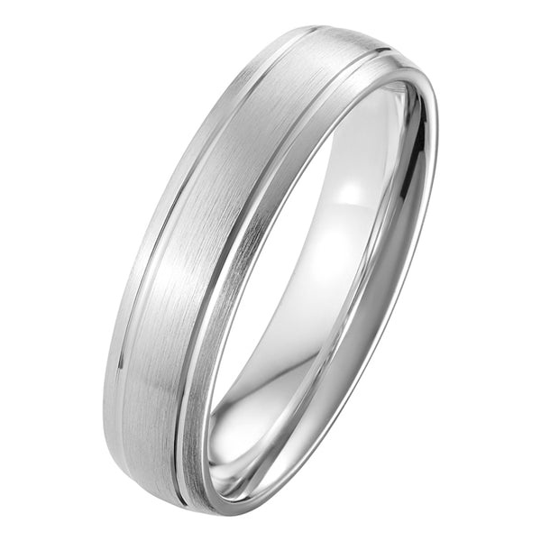5mm Platinum Court Wedding Ring with Two Grooves and Satin Finish