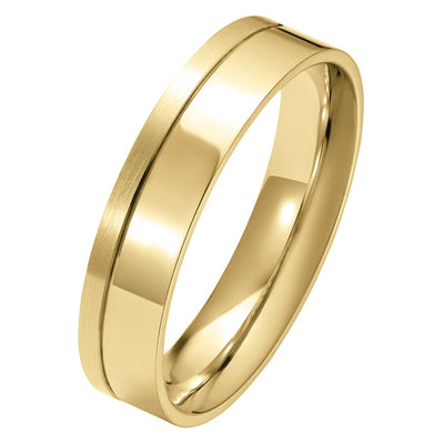 5mm flat court satin and shiny yellow gold wedding ring