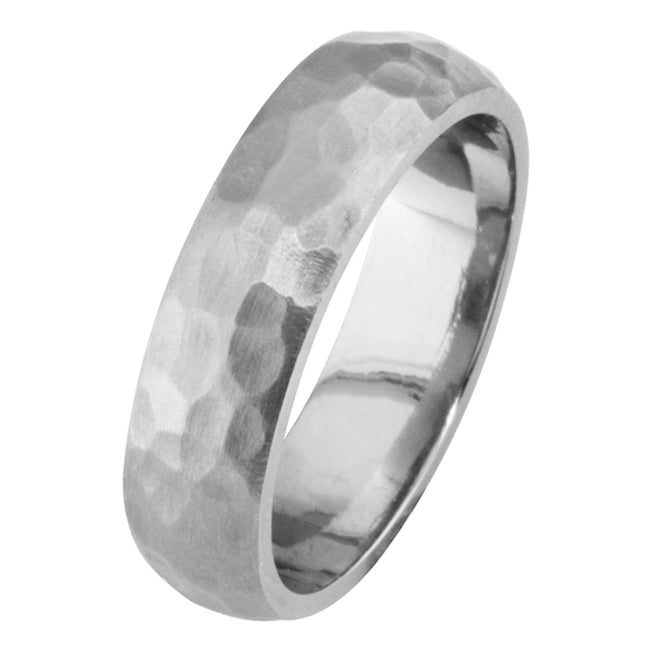 Men's 5mm D-Shape Hammered Wedding Ring