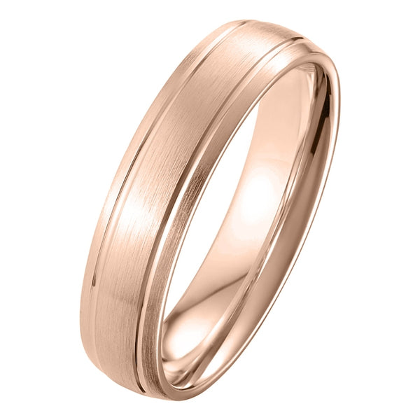 5mm rose gold court wedding ring with satin finish and two lines