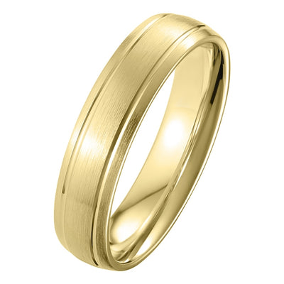 5mm yellow gold court wedding ring brushed finish decorative