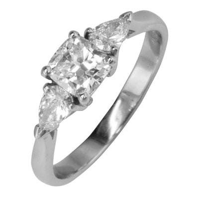cushion cut engagement ring with pear shaped sides